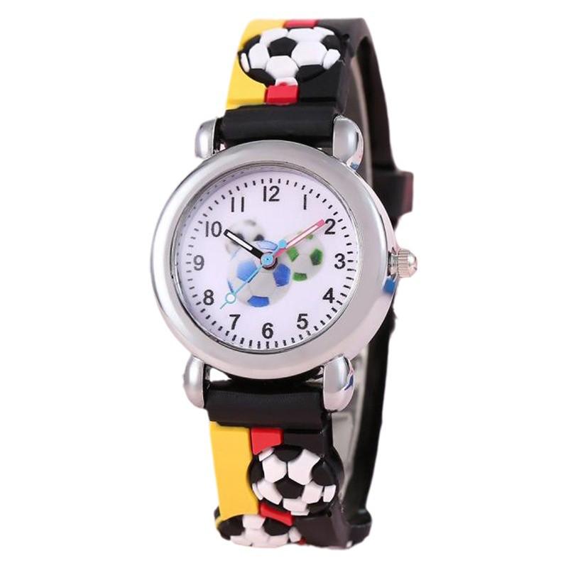 Beliebte Kinder-Fußballmuster-Cartoon-Uhr mit Tropfkleber, Quarzwerk für Jungen und Mädchen