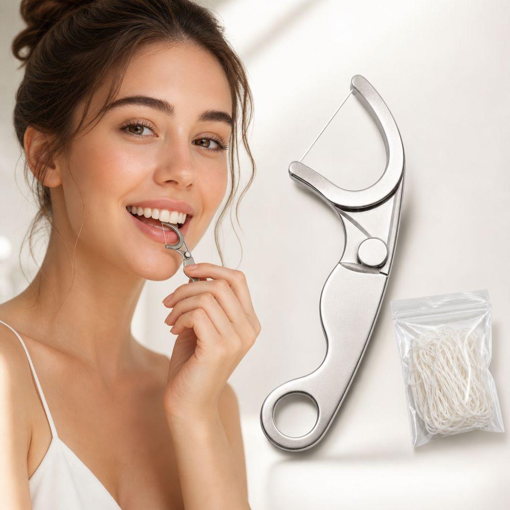 Refillable Stainless Steel Floss Pick Portable Toothpick Durable Metal Dental Floss  Oral Hygiene
