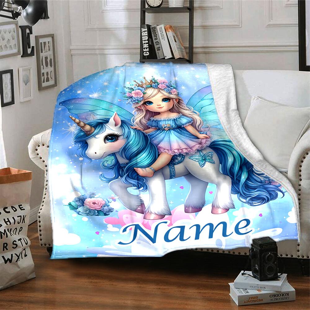 Colorful Unicorn Blanket Personalized Name Soft Comfortable Stylish Blanket Car Blanket Perfect For Travel Camping Outdoor Home Suitable For All
