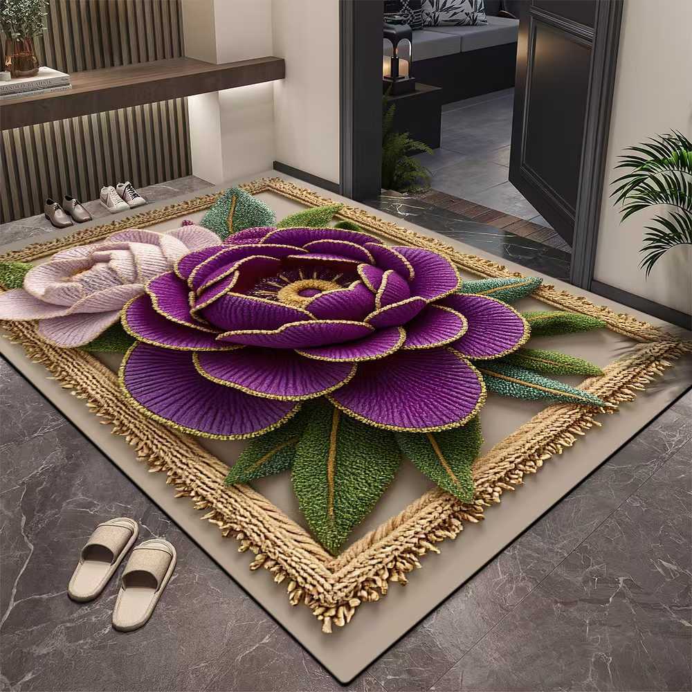 3D Blumen Teppich Eingangstürmatte Badezimmer Saugfähige Fußmatte Rutschfeste Fußmatte