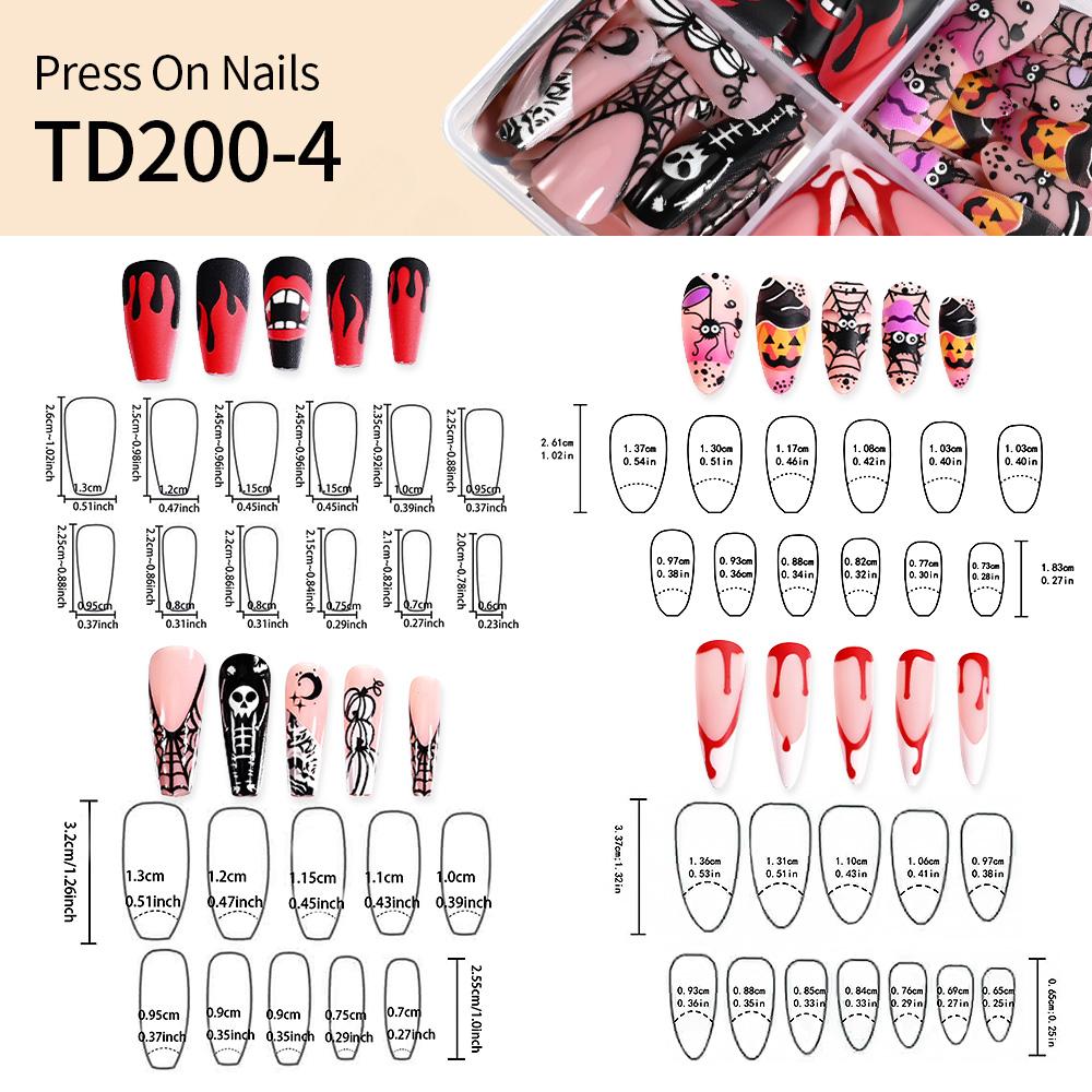 96 szt. 24*4 Krwiste Halloween Długie Migdały Sztuczne Paznokcie 3D Czarna Czerwona Pajęczyna Czaszka Przyklejane Paznokcie Pełne Pokrycie Manicure Dekoracje