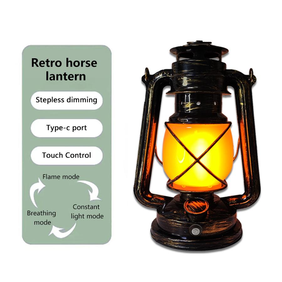 USB Rechargeable Decoration Atmosphere Light Retro Horse Light Hanging Tent Light Outdoor Kerosene 3 Lighting Modes Lighting