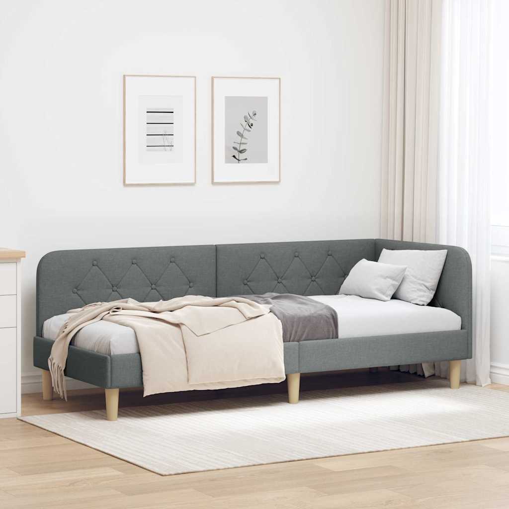 Corner Bed Frame Dark Grey 80 X 200 Cm Fabric