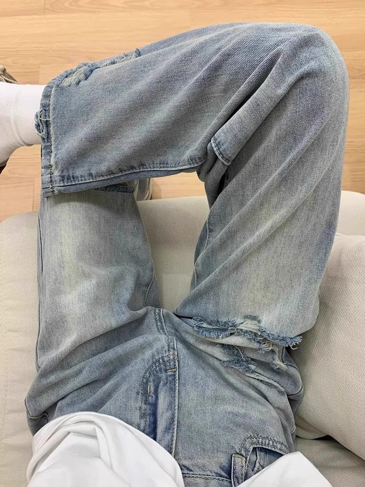 New Women's Summer 2026 High Waist Ripped Jeans with Wide Leg and Straight Narrow Fit for Petite Figures