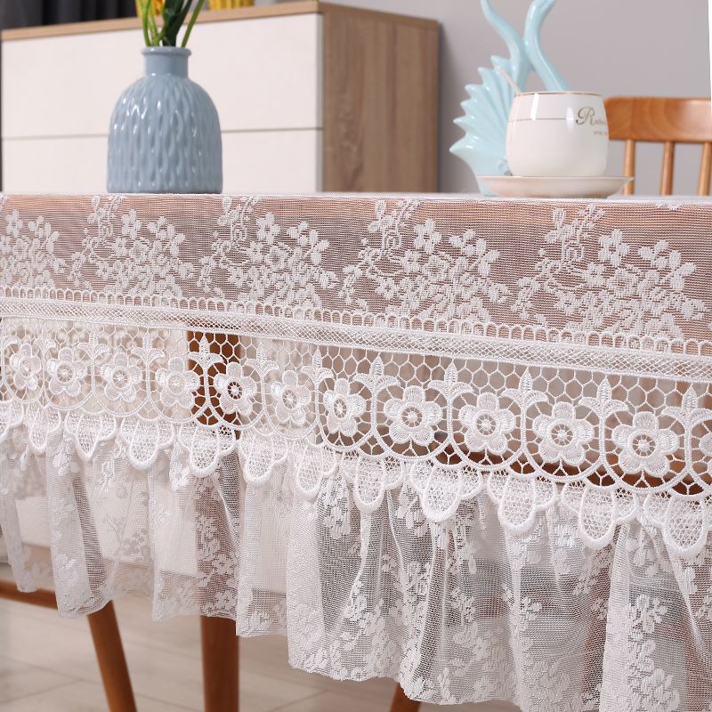Mantel de Encaje Poliéster Premium Encaje Floral Vintage Superposición con Borde de Flecos, Mantel Rectangular Hecho a Máquina para Bodas Fiestas Rústicas al Aire Libre