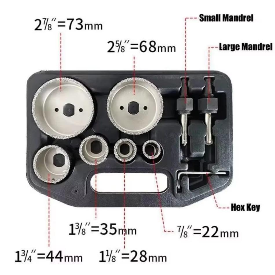9-piece Set of Hard Alloy Ceramic Tile Hole Opener Set, Brazed Particle Alloy Hole Opener Combination Brick Wall Hole Opener