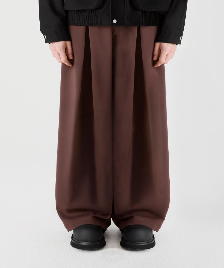 TRILLION Double Inverted Tuck Wide Pants [Brown]