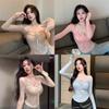 Spice Girl Sexy Foreign Style Fashion Drawstring Strap Square Neck Long Sleeve T-Shirt Autumn New Flared Sleeve Slim Skinny Top
