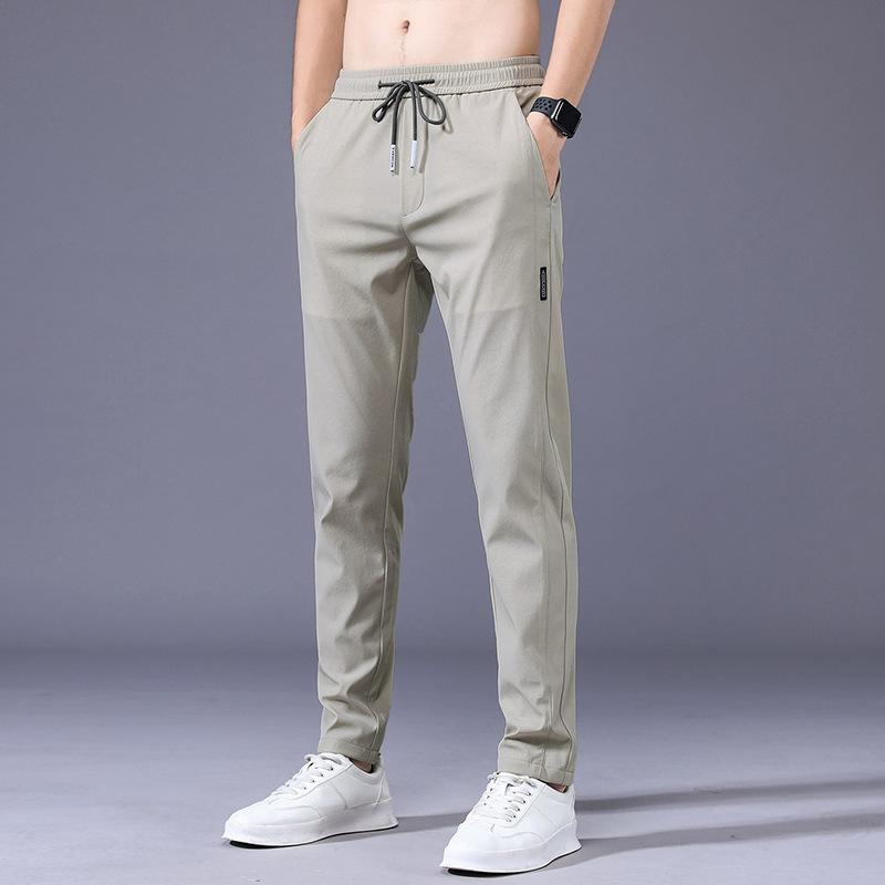 2024 Summer Thin New Ice Silk Casual Pants Men'S Sports Pants Elastic Waist Ultra Thin Long Pants