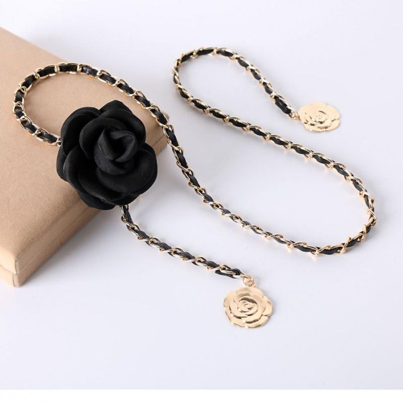 

Floral Waist Modern Chain Belt Accessory In Metallic Colors Perfect For Every Wardrobe Fashionistas Black Flower Pendant