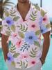 Printe Esign – Not Texture Men's Light Pink Base with Floral and Green Leaf Print Short Sleeve Shirt, Summer Casual Vacation Style Lapel Top