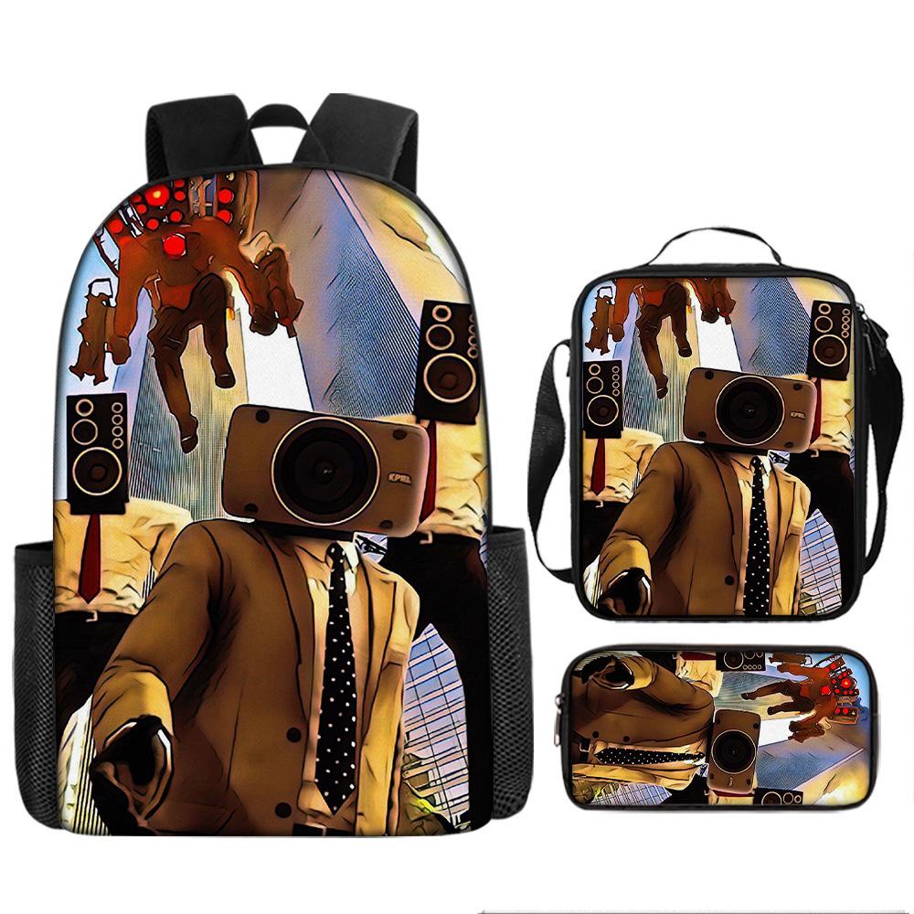 Luxe Nieuwigheid Bijzonder Cool Skibidi Toilet 3D Print 3 stuks/Set leerling Schooltassen Laptop Dagrugzak Rugzak Lunchtas Etui