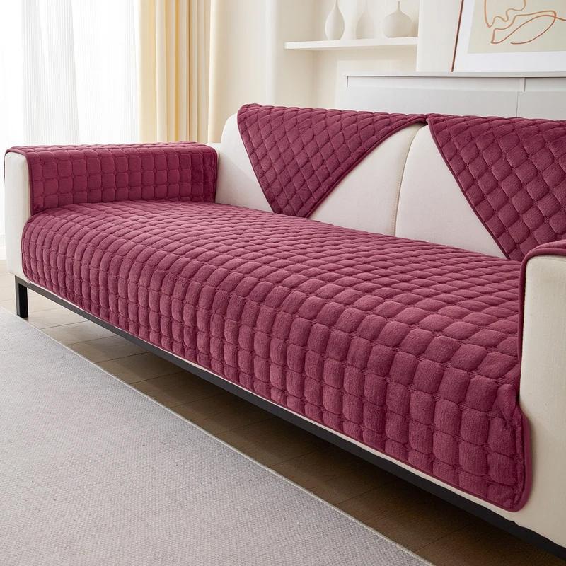 Solid Color Non-slip Sofa Cover Thicken Soft Plush Sofa Cushion Towel for Living Room Furniture Decor Slipcovers Couch Covers