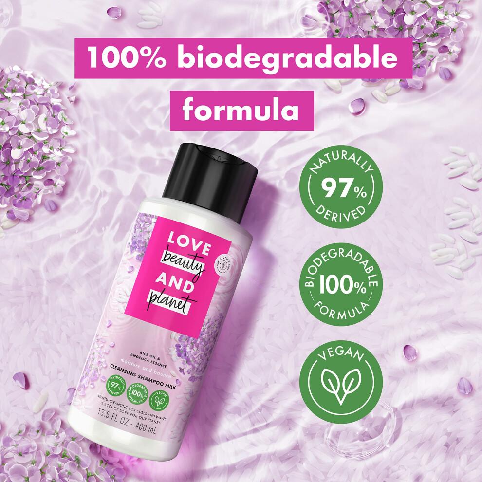 Love Beauty and Planet Shampoo Milch, Feuchtigkeit und Sprungkraft f  r Wellen und Locken, Reis  l und Angelika-Essenz, 100 Prozent biologisch abba