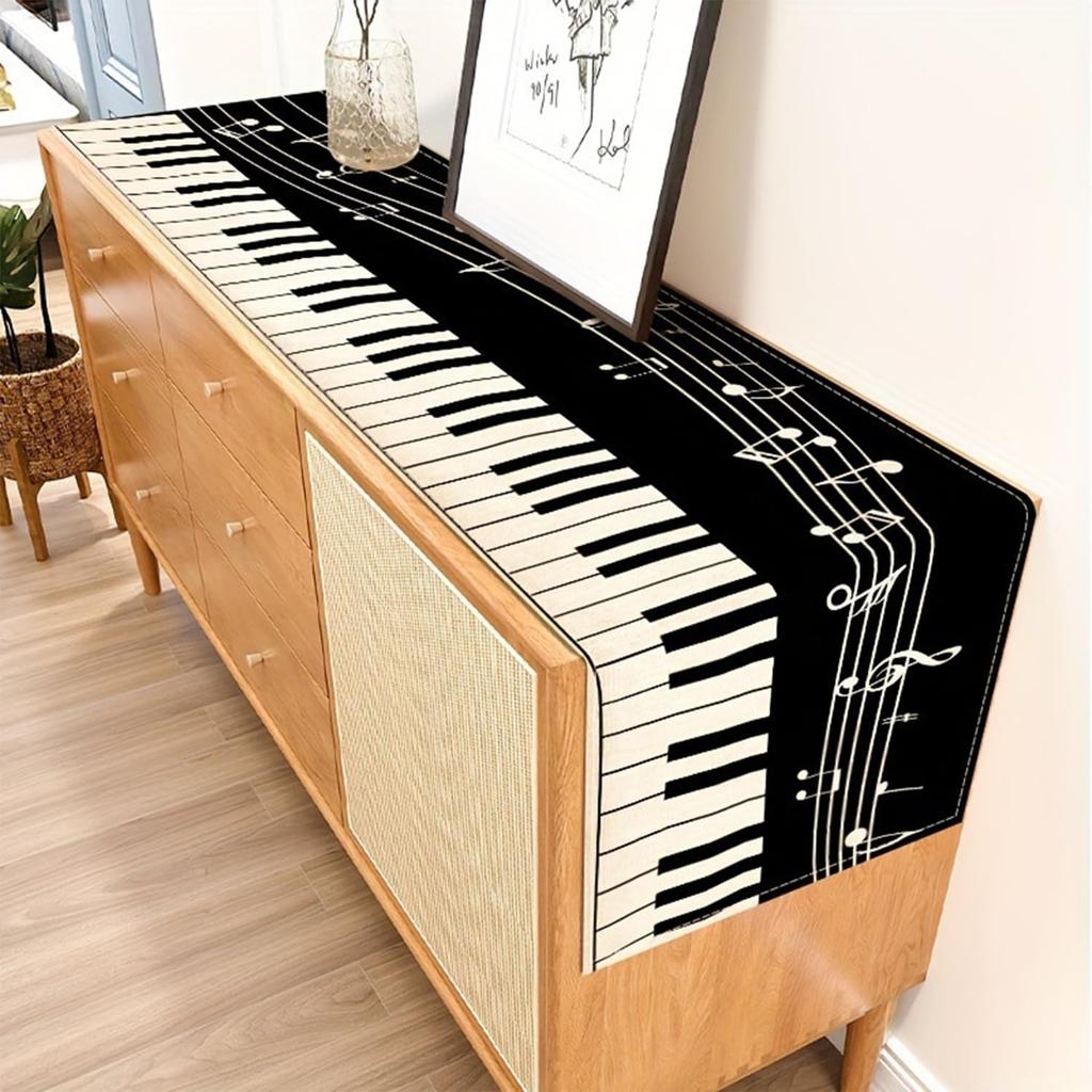 Piano Music Note Linen Table Runner Holiday Party Decor Washable Musical Theme Kitchen Dining Table Runners Wedding Decorations