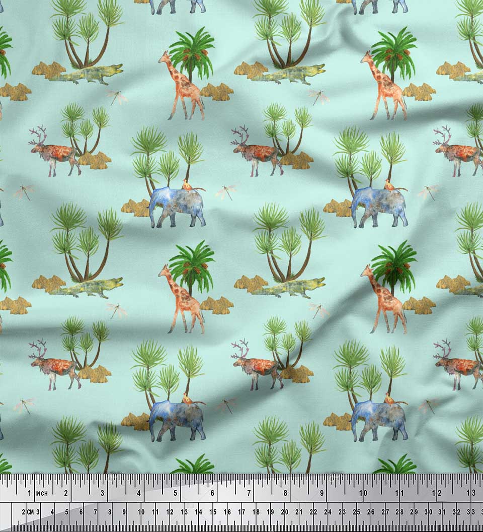 

Тканина Soimoi Red Japan Crepe Satin Тварини та пальмовий принт Швейна тканина метр 42 дюйма 42 Inch Wide - Poly Crepe зелений