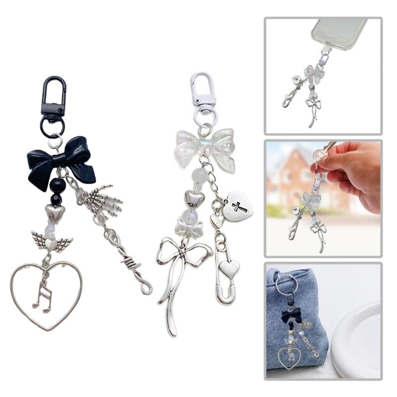 Butterfly Heart Phone Lanyard Beaded Keyring Colorful Keychain Pendant Stylish Ornament Backpack Jewelry for Women