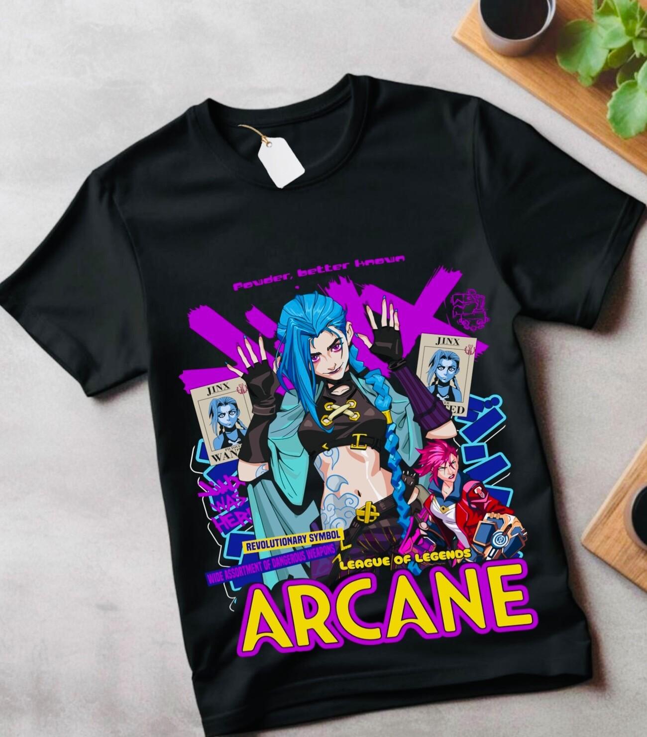 Arcane Jinx T-Shirt Mens Womens Tees Top Japanese Anime Cartoon Jinx Arcane Graphic Shirt All Size 3XL