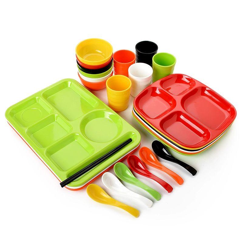 Thickened Melamine 4-Compartment Canteen Tray