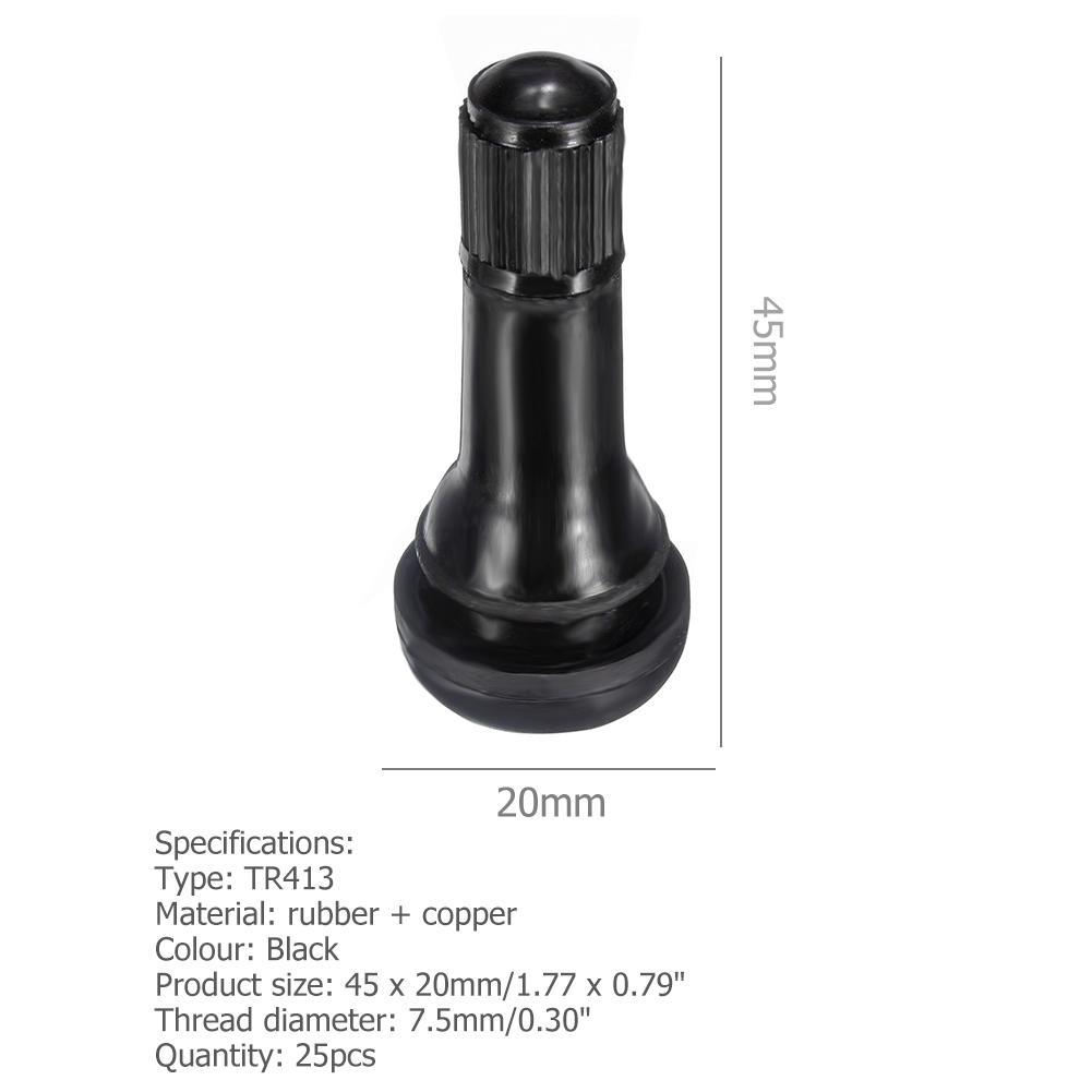 10-50PCS TR413 Snap In Tire Valve Stems Black Tubeless Rubber Tire Valve Cap Valve Tool Wheel Replacement With Dust Cap