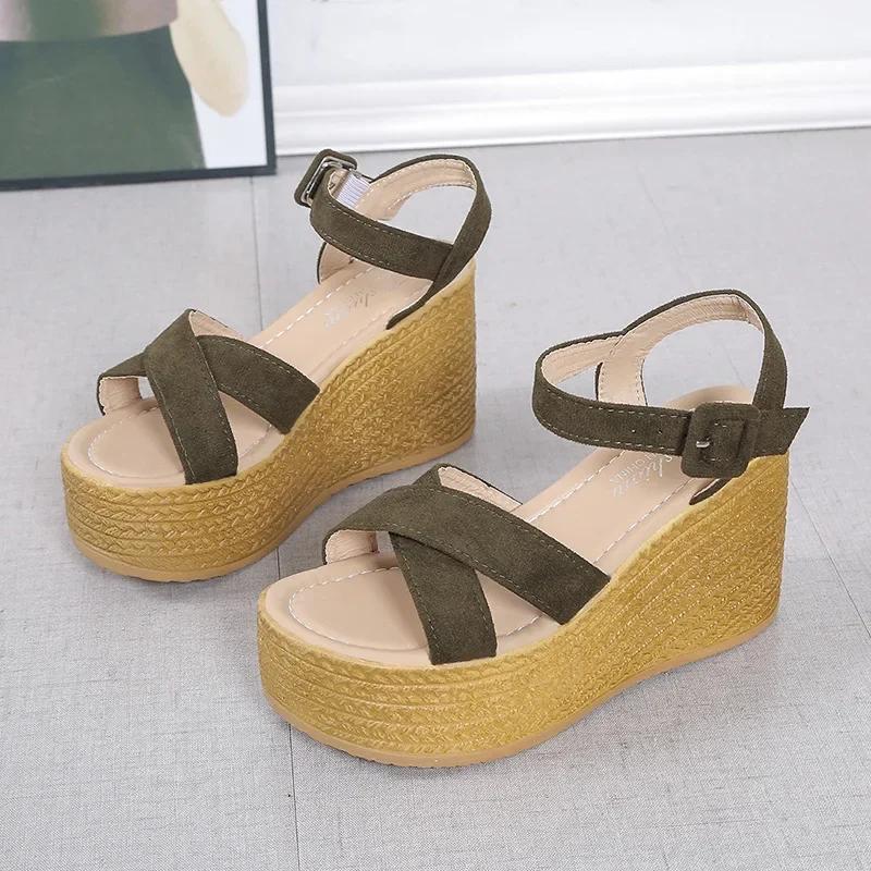 Fashion Summer Fashion Paragraph Sandals Women's Sponge Shoes High Heels Sloping Heels Waterproof Platform Thick Sole Strap Buckle