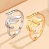 Elegant Adjustable Mori Style Leaf Ring for Girls - Fashionable Stainless Steel Design