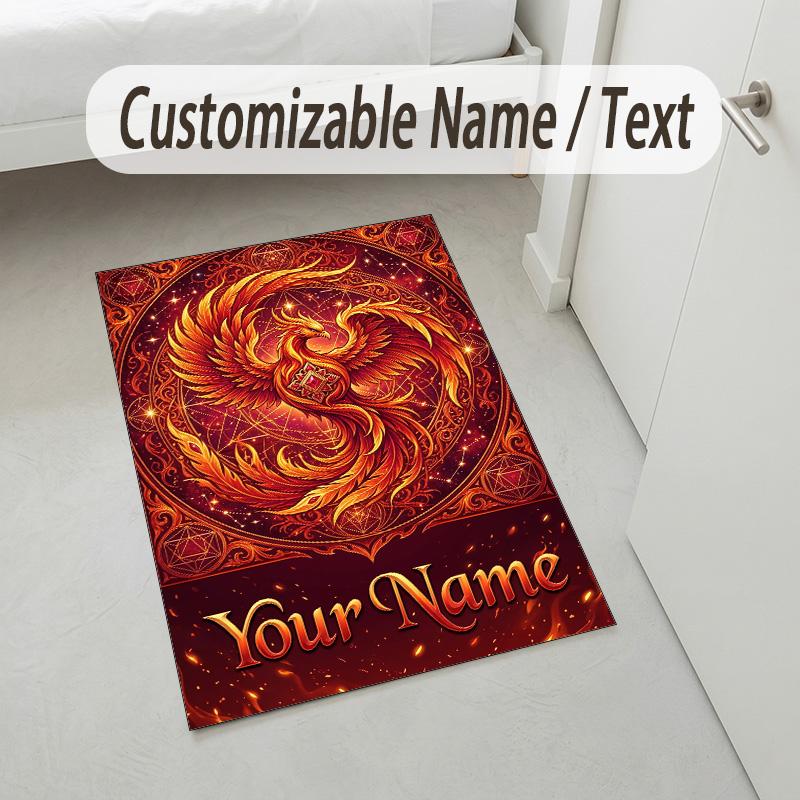 Dragon Phoenix Theme Crystal Velvet Rug Personalized Custom Name Text Soft Floor Mat Home Decor