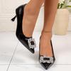 Elegant Water Diamond Buckle High Heels Women's Spring Autumn Leather Pointed Toe Thin Heel Single Shoes