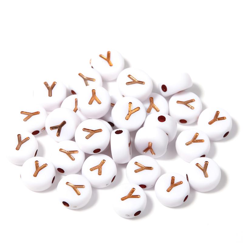 100Pcs 7mm Acrylic Alphabet Beads Rose Gold Letter Loose Flat Round Beads For Jewelry Making Findings DIY Bracelet Earrings Gift