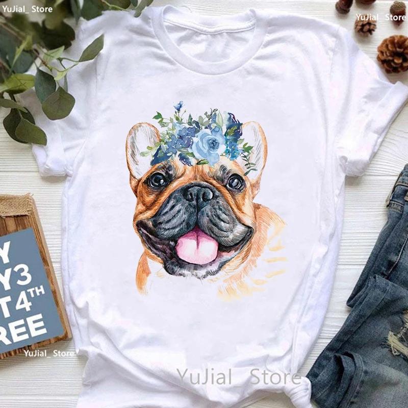 Unisex Cute French Bulldog Puppy Print T Shirt Girls Funny White Tshirt Women Harajuku Kawaii Dog Lover T-Shirt Female