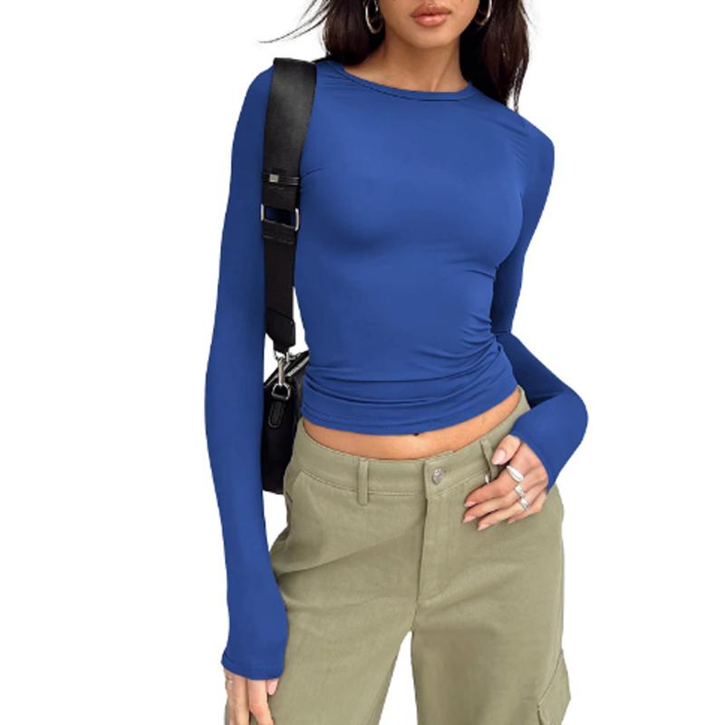 Fashion Women Casual Long Sleeve T-Shirts Solid Slim Fit Spring Autumn Pullovers Tees Shirts Female Streetwear Base Tees Tops Casual Clothing 3060