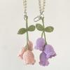 Keychain Pendant Tulip Flower Design Handwoven Yarn Crochet Key Chain Adjustable Rearview Mirror Hanging Car Decoration