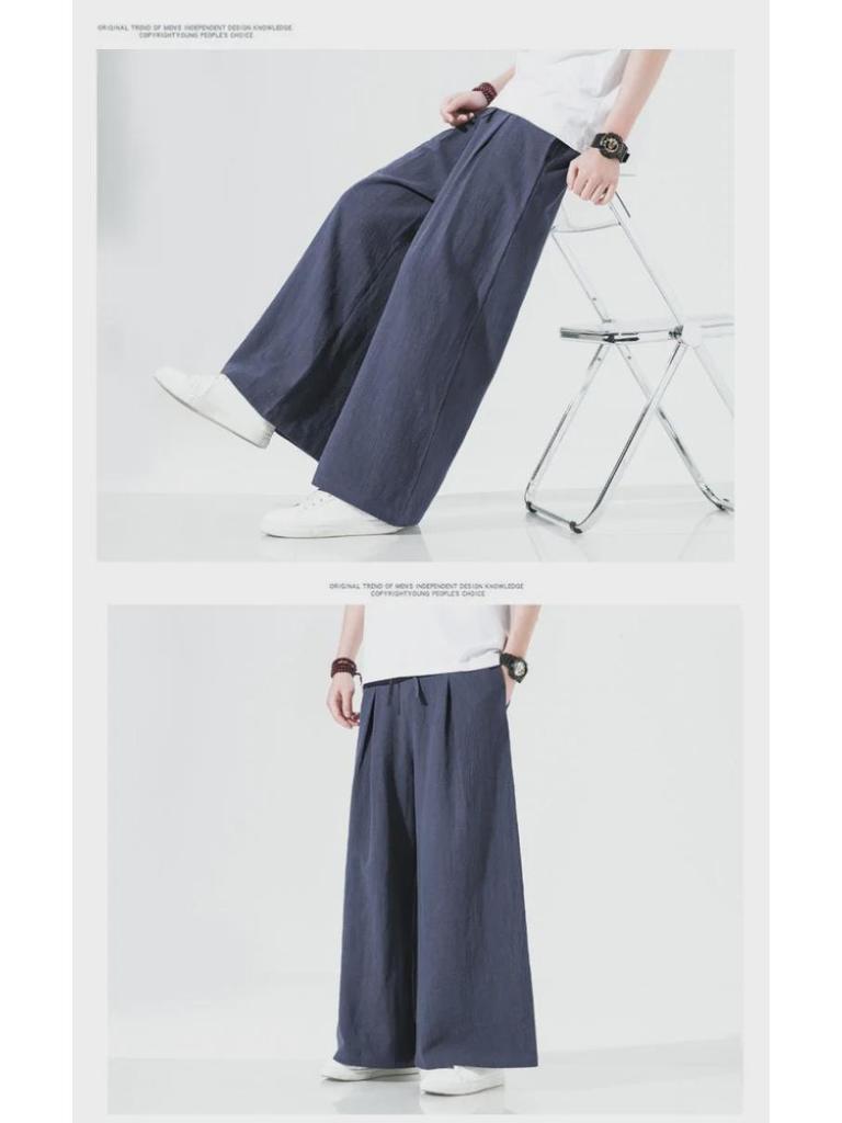 Pantalon d'été ample décontracté à jambes larges en lin chinois pour homme