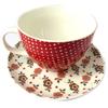 Les Trésors De Lily [N8497] - Cup + Saucer 'Vintage Design' Red Beige Liberty - Cup 11x7 Cm