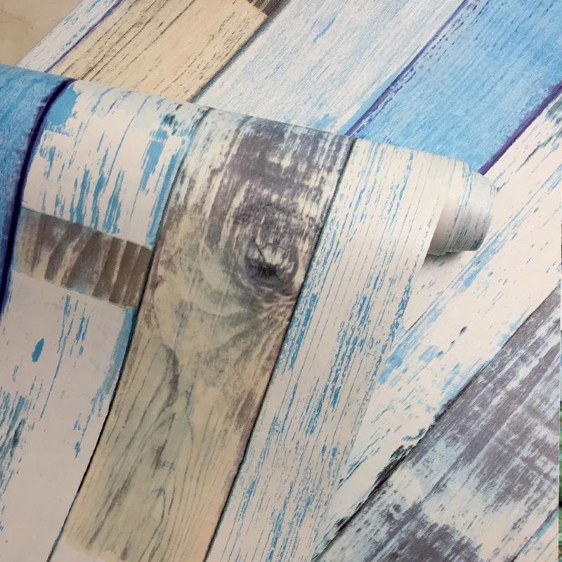 Blue Striped Wood Grain Wallpaper Dormitory Living Room Dining Room Background Stickers Bar Decoration Self-adhesive Wallpaper