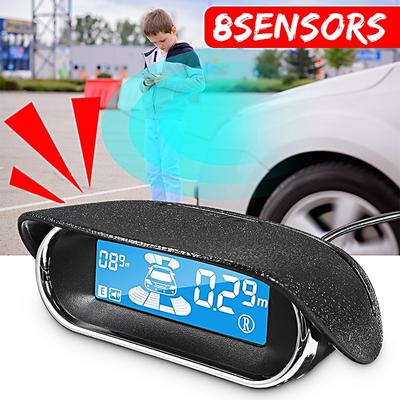 12V Silver Dual-core LCD Display Monitor Parking Sensors 8 Rear Front View Reverse Backup Radar Kit Set System Electronics Accessories