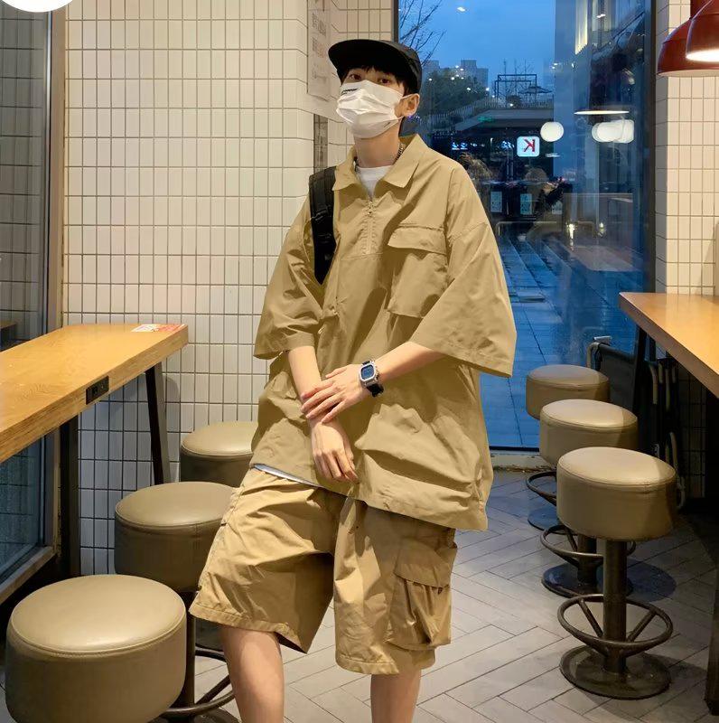 Men's Summer Casual Sportswear Set: Cross-Border Short-Sleeved Shirt and Shorts - Cool and Handsome Street Style Workwear.