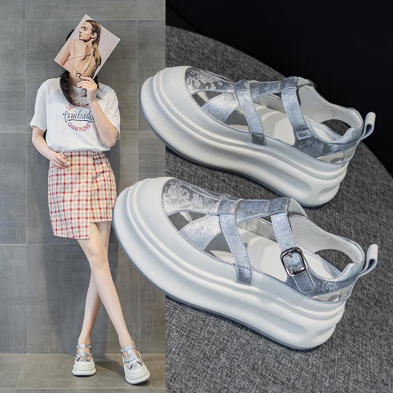 Baotou Roman Sandals Summer New Leather Hollow Casual National Style Thick-soled Pig Cage Shoes