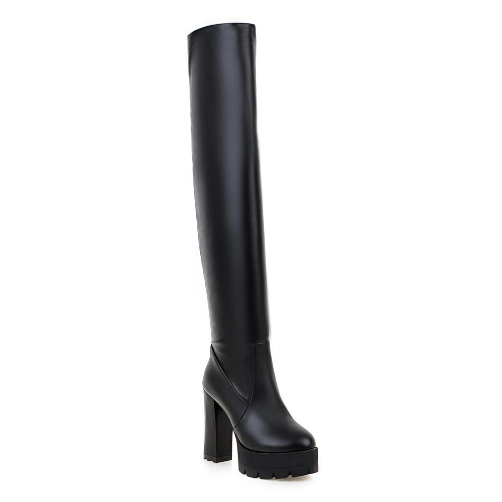 Large Size Autumn and Winter Women's Boots Waterproof Platform High-heeled Knee Boots H
