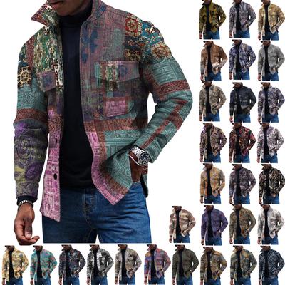 Men's Fashion Trend Daily Casual Printed Long Sleeve Button Down Jacket
