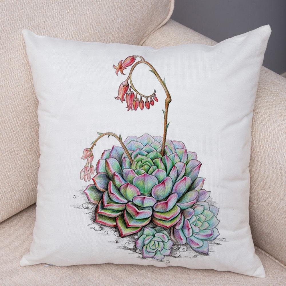 Cartoon Plant Cushion Cover Bedroom Living Room Car Sofa Pillowcase Watercolor Juicy Pillowcase Ornament