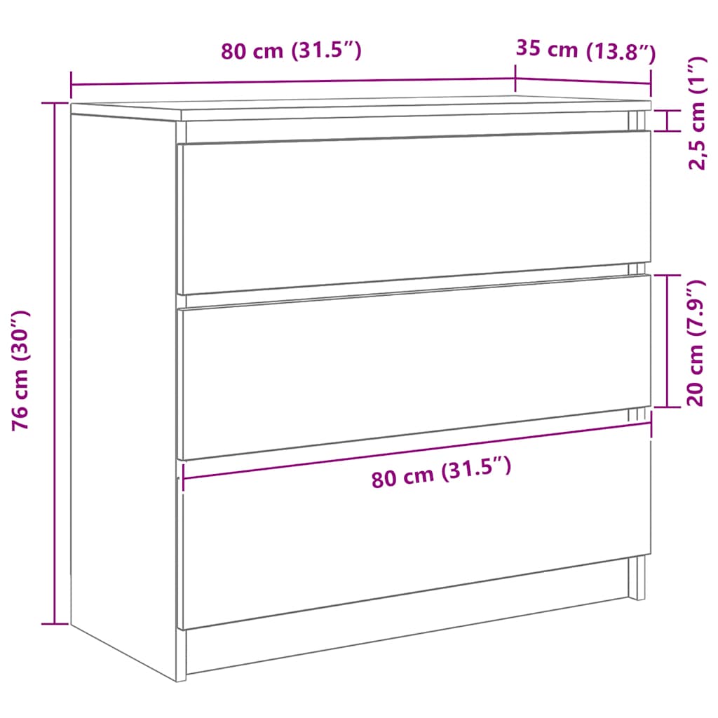 Sideboard in White 80 x 35 x 76 cm Engineered Wood