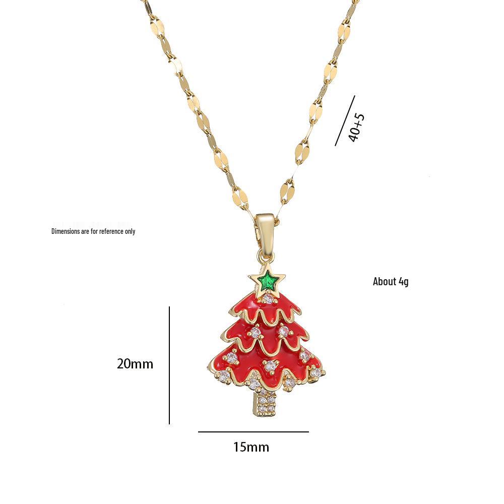 Women's European & American Style Christmas Tree Pendant Necklace - Gold-Plated Copper with Zircon Inlay