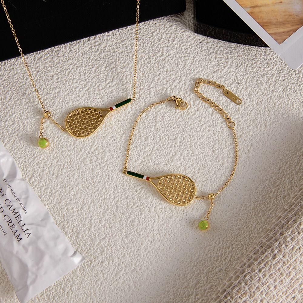 18K Gold Plated Tennis Racket Necklace Metal Chain Gold Clavicle Chain  Neck Jewelry
