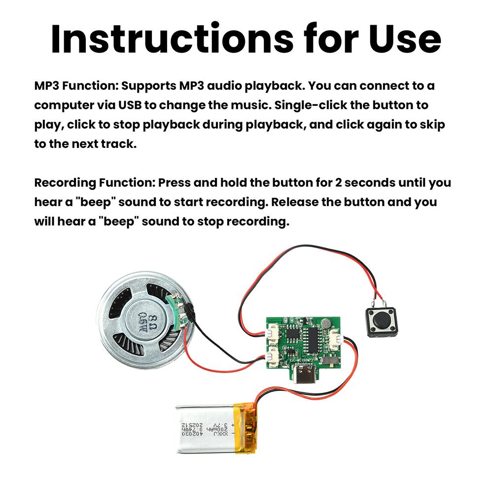 Rechargeable Voice Recorder Playback Module 8M Capacity Type-C Port DIY Pop-up Book Greeting Card Fridge Magnet Craft Decoration