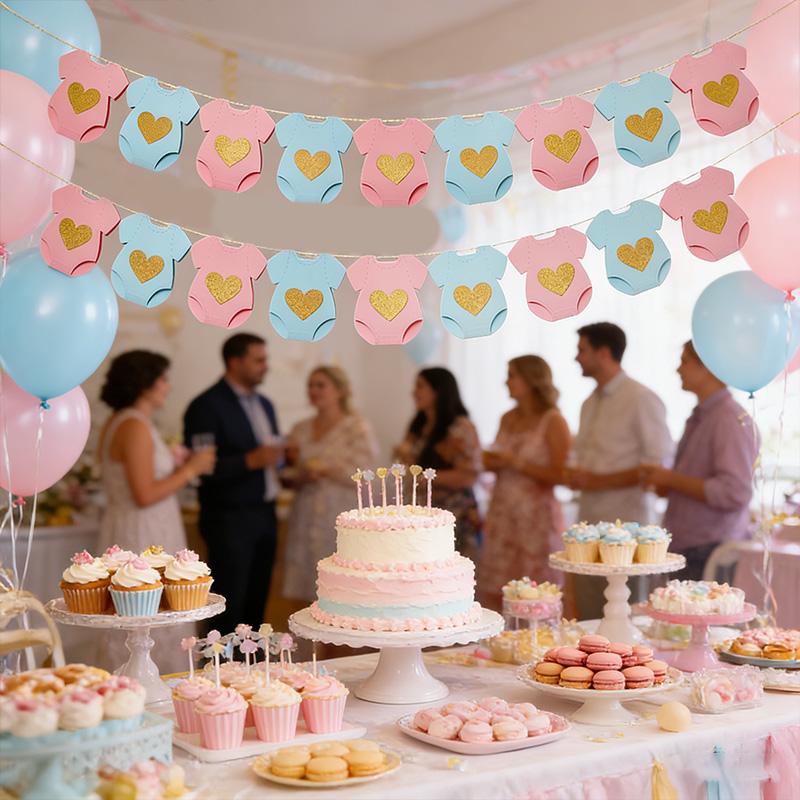 Baby Shower Blue Pink Bodysuit Paper Garland Gender Reveal Party Hanging Banner Flag Kids Boy Girl Birthday Decoration Supplies