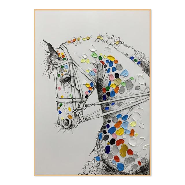 Classic Modern Black Horse Orange Horse Racing Canvas Painting Wall Art Riding Woman Wall Pictures for Living Room Home Decor