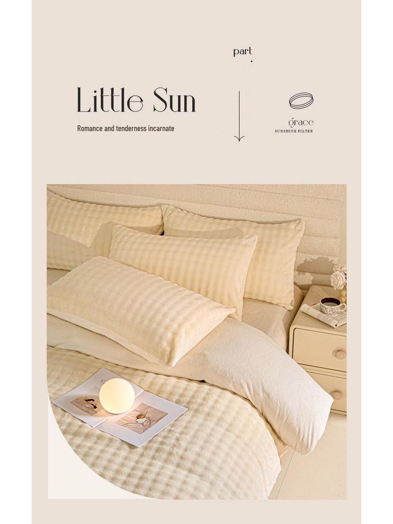 2025 New Winter Faux Rabbit Fur & Milk Velvet Flannel Bedding Set: Thickened, Warm, 4-Piece, Includes Fitted Sheet
