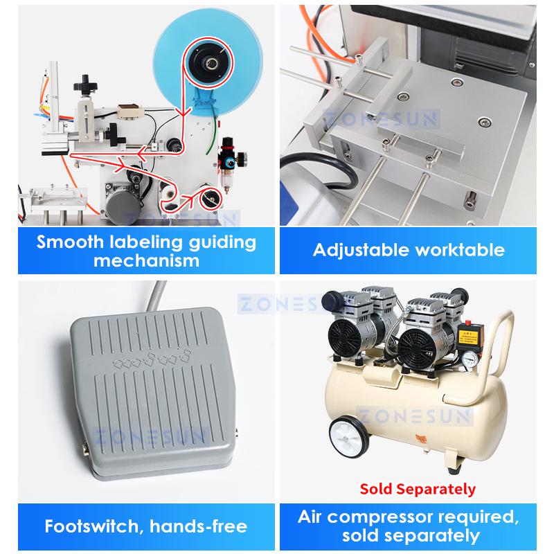 ZONESUN Semi Automatic Flat Surface Labeling Machine Square Bottle Top Label Applicator Flat Product Labeler Equipment ZS-TB60
