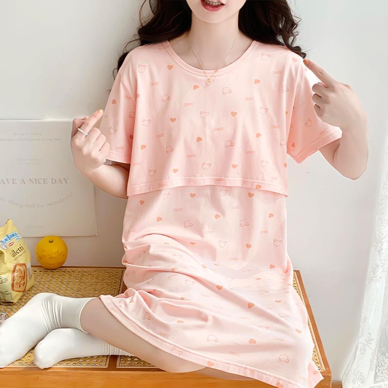 

Нічна сорочка з чистої бавовни з коротким рукавом для вагітних - Післяпологова сукня для годування груддю XXL